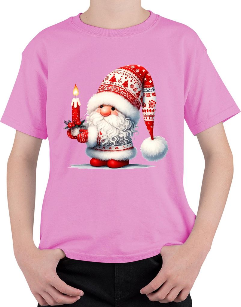 Weihnachtswichtel mit Kerze süß festlich Weihnachten Winterdesign Uni Kinder T-Shirt, Pink, 104
