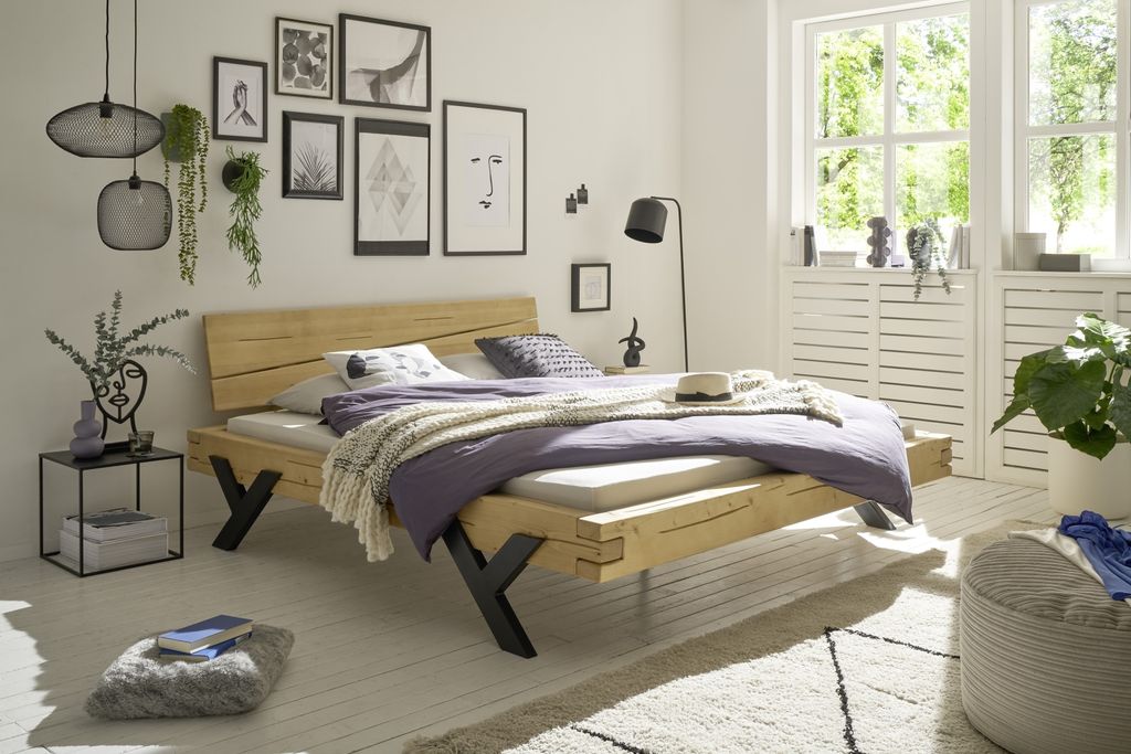 WORB Modernes Massivholzbett 180x200 - Komfortables & hochwertiges Balkenbett aus massiver Fichte - 202 x 85 x 230 cm (B/H/T)