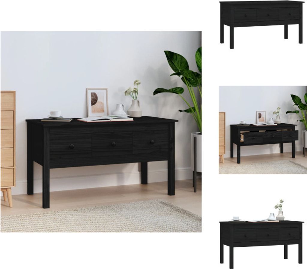 vidaXL Couchtisch Schwarz 102x49x55 cm Massivholz Kiefer - Couchtische