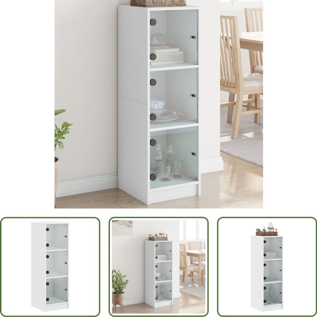 The Living Store Highboard mit Glastüren Weiß 35x37x109 cm
