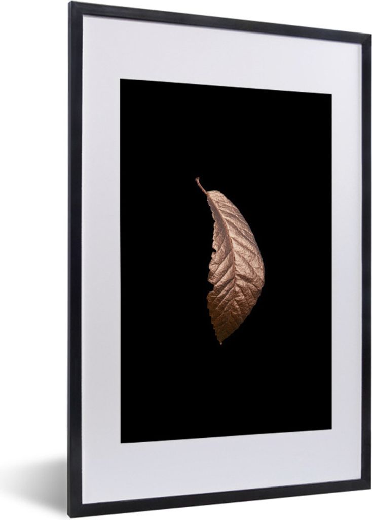 MuchoWow MuchoWow Gerahmtes Poster Blätter - Roségold - Schwarz 40x60 cm - Poster mit zchwarzem Bilderrahmen - Poster in Rahmen