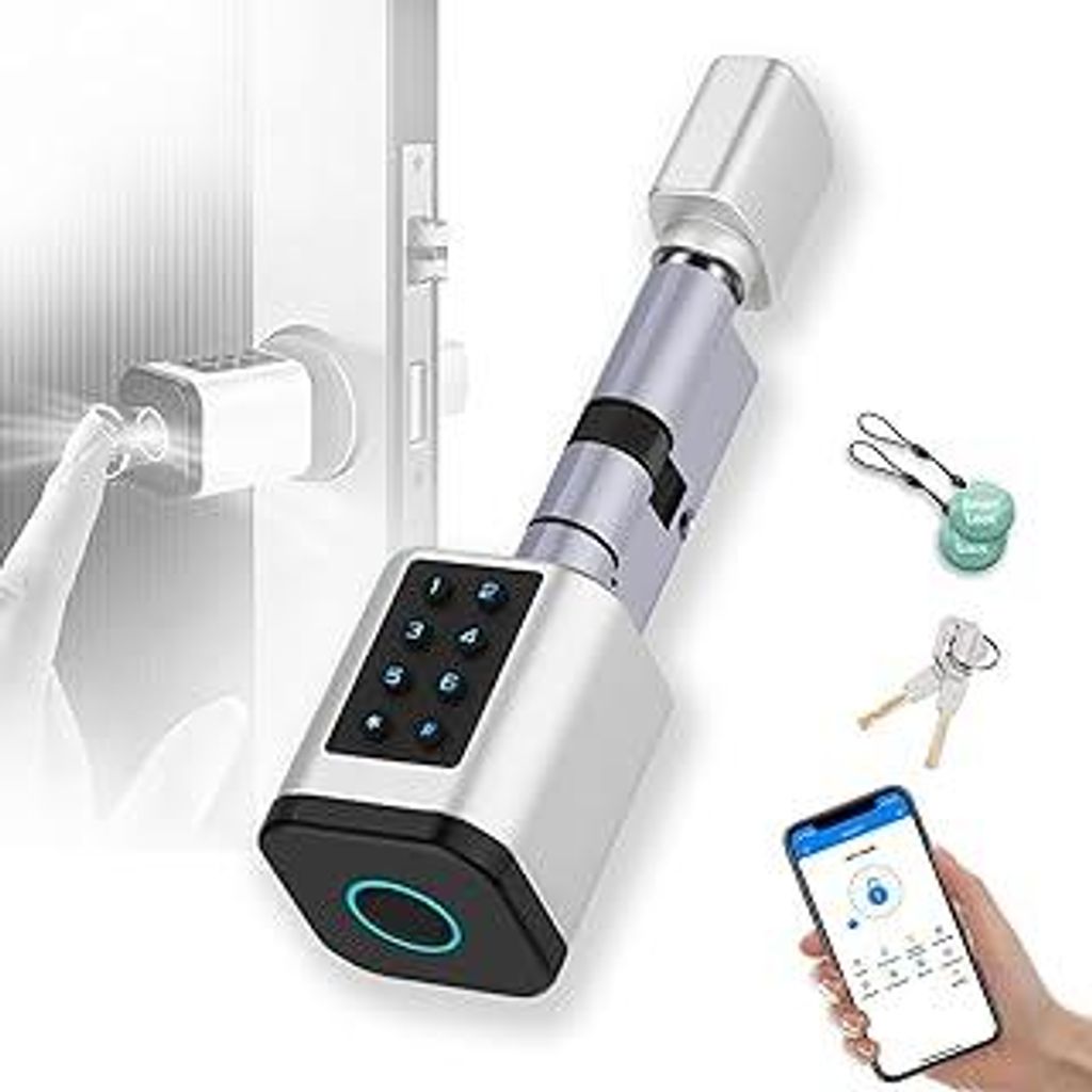 Türschloss Fingerabdruck, Fingerabdruck Smart Lock, Elektronisches Türschloss Haustür mit Zahlencode RFID Schlüssel APP, SchließZylinde Einste...