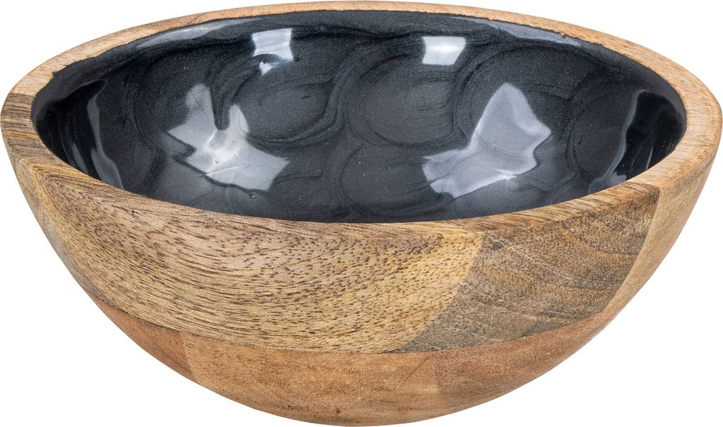 Schüssel 15cm Mango Holz Grau Perlmutt Emaille Schale Bowl Salatschüssel Deko
