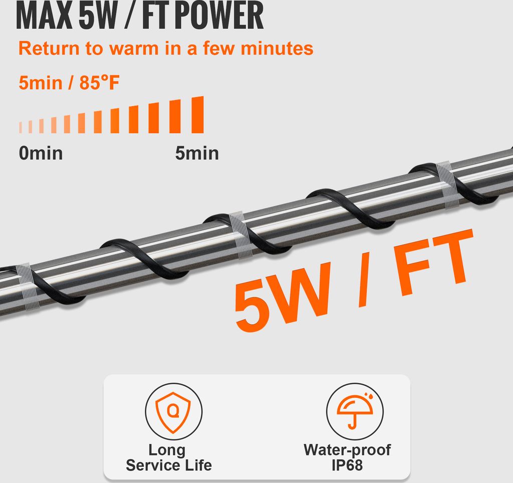 VEVOR samoregulační topný kabel do potrubí, 3,7 m, 16,4 Obrázek produktu 3