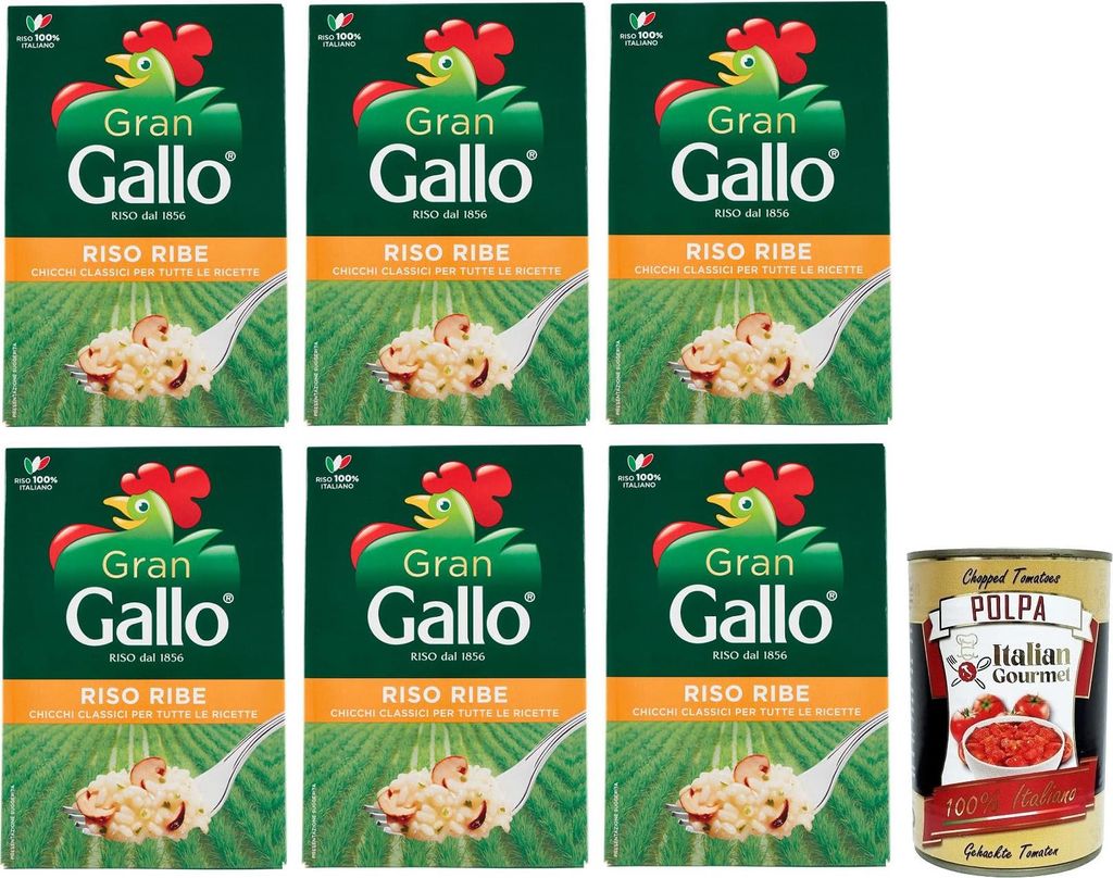 6x Gran Gallo Riso Ribe,100% Italienischer Reis, ideal für jede Art von Rezept,Kochzeit 15 Minuten,Packung mit 500g + Italian Gourmet Polpa di Pom...