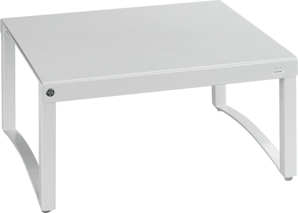A white shelf or organizer with curved legs, isolated on a white background.
