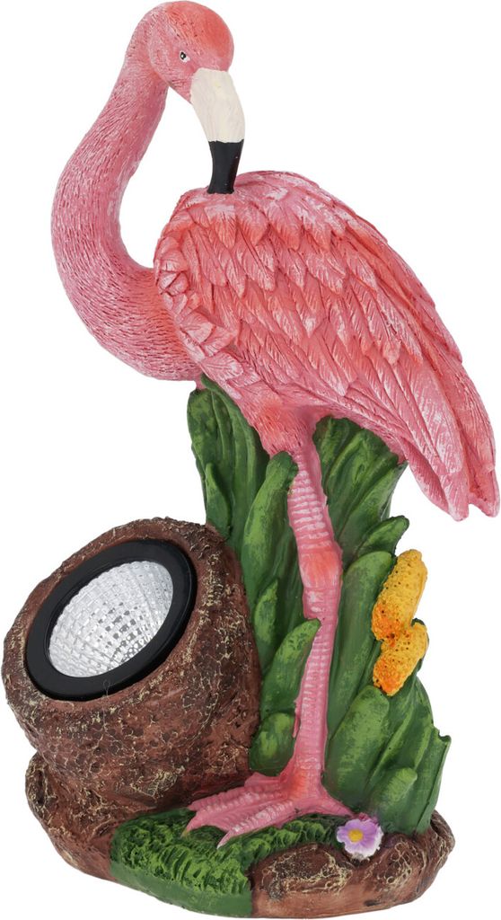 Gartenfigur Flamingo mit Scheinwerfer, 24 x 24 x 10,5 cm