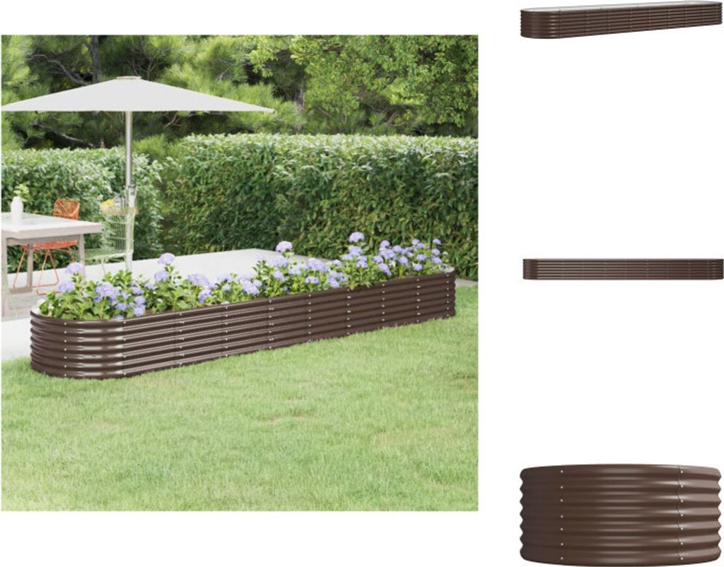 vidaXL Hochbeet Pulverbeschichteter Stahl 368x80x36 cm Braun - Blumentöpfe & Pflanzgefäße