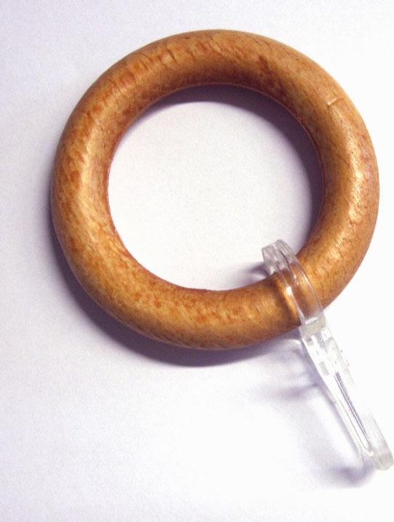 10 Stück Holz-Ring mit Faltenhaken für Stangen mit Ø 20-25 mm Kirschbaum hell