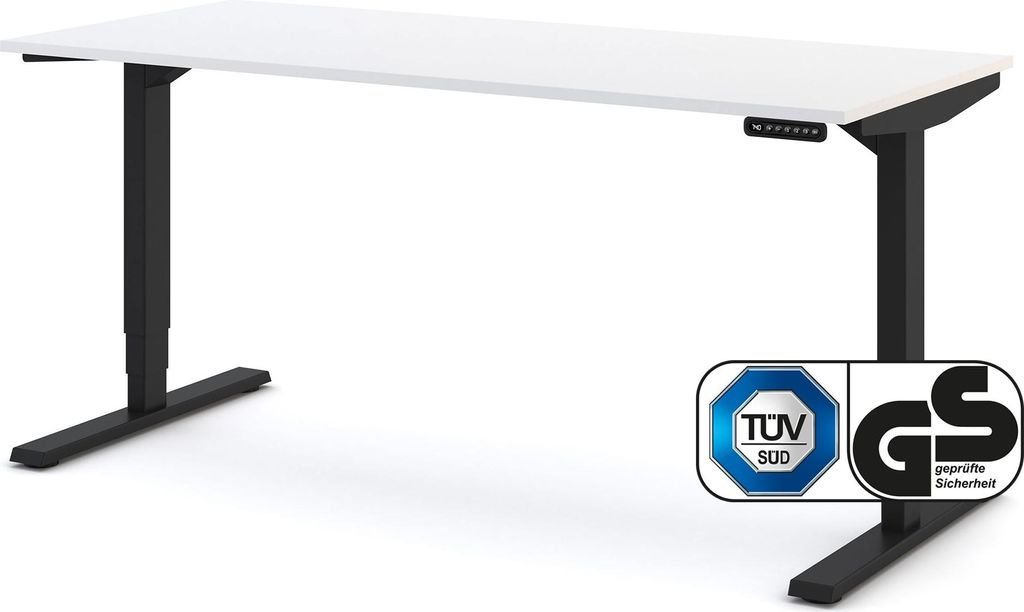 ASSMANN Elektrisch höhenverstellbarer Schreibtisch Y-Line Weiß Schwarz, 160x70cm, Memoryfunktion, Kollisionsschutz, 2-fach-Motorik