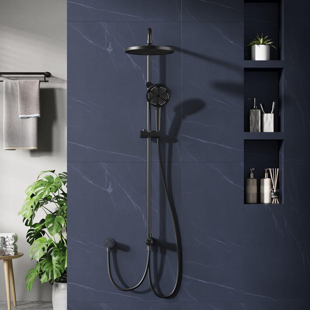 Brausegarnitur Duschsystem Regendusche, große Regendusche, Handbrause mit 3 Strahlarten, höhenverstellbare Brausestange,Einstellbare Einbauhöhe-...