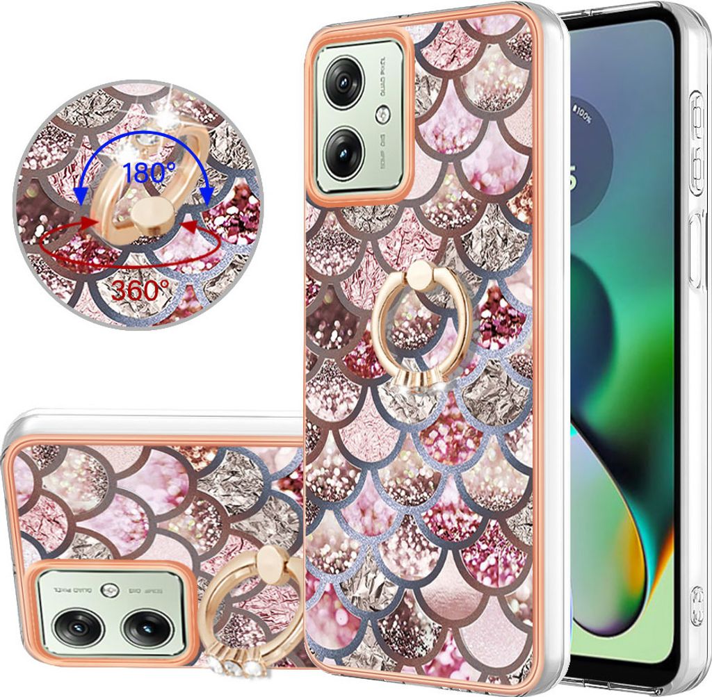 Hülle für Motorola Moto G54 Muster TPU Silikon Stoßdämpfer Bumper Schutzhülle mit Ring Ständer Kaffee