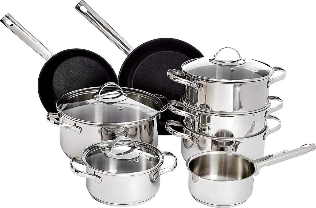 11-teiliges Edelstahl-Pannenset - langlebig - geeignet für Induktion