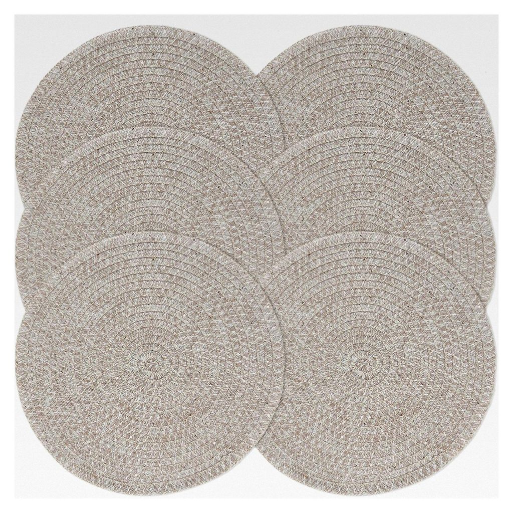 Runde abwaschbare Platzsets im 6er Set, graue geflochtene Tischsets, rutschfest und hitzebeständig für die Küche