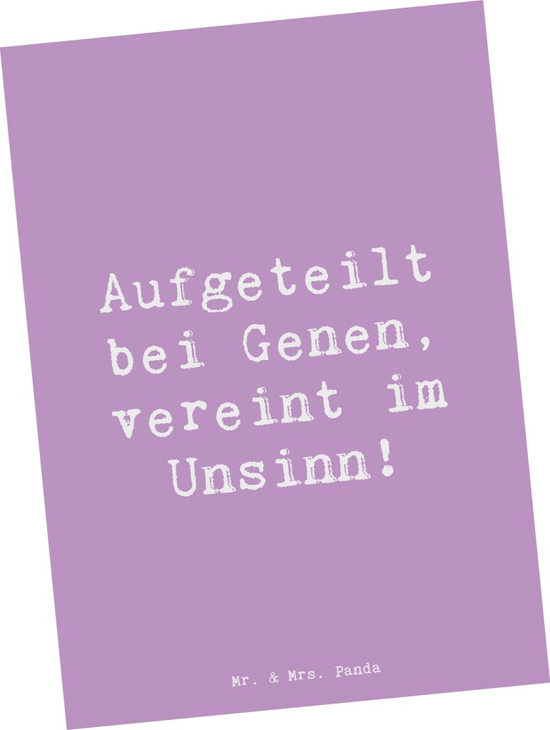 Mr. & Mrs. Panda Ansichtskarte Spruch Halbbruder Unsinn - Lavendeltraum - Geschenk, Grußkarte, Gene, Postkarten, Spaß, Weihnachten, Ansichtskarte...
