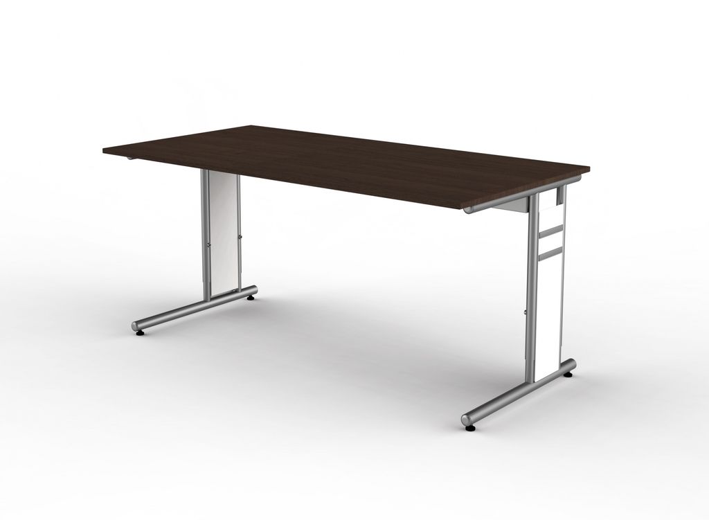 Schreibtisch, BxTxH 1600x800x680-820 mm, C-Fuß-Gestell alusilber, Platte wenge, inkl. Kabelkanal