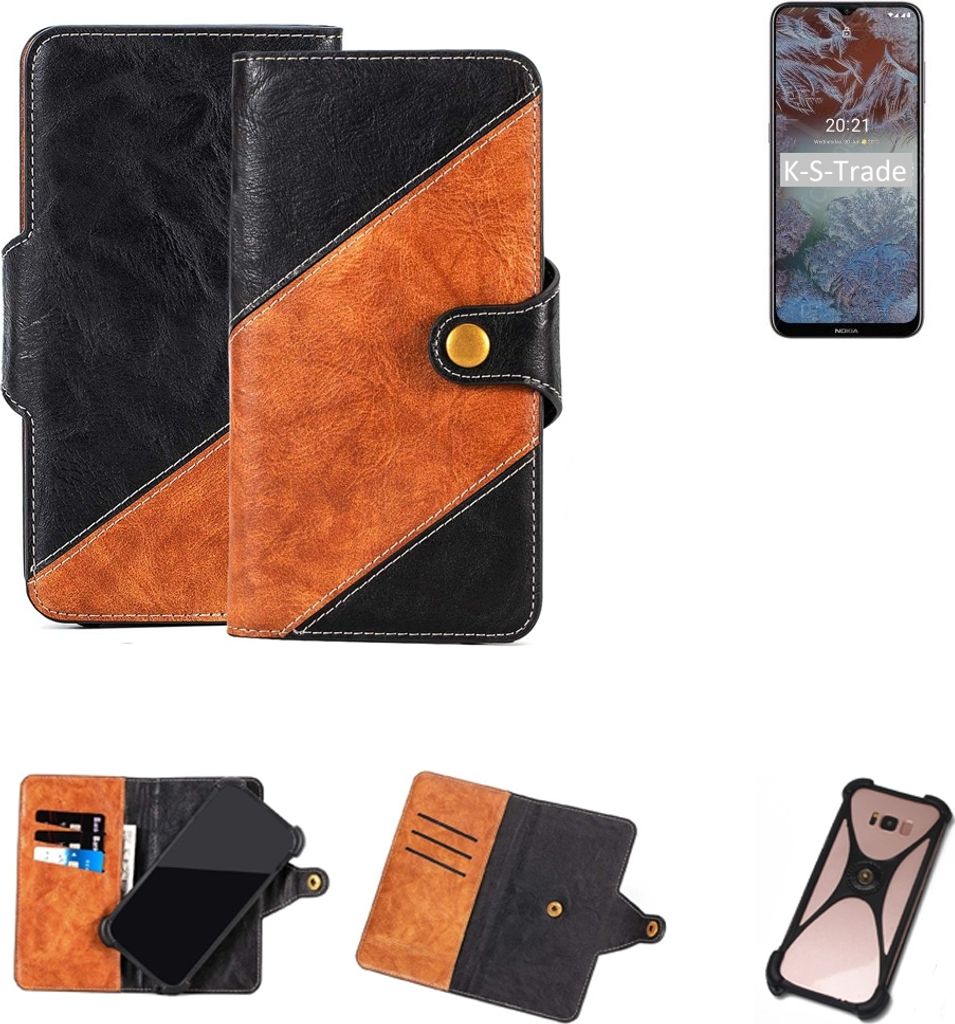 K-S-Trade Handyhülle Schutzhülle Bookstyle Case Wallet-Case kompatibel mit Nokia G10 Handy Cover Bumper Klapphülle schwarz hellbraun 1x