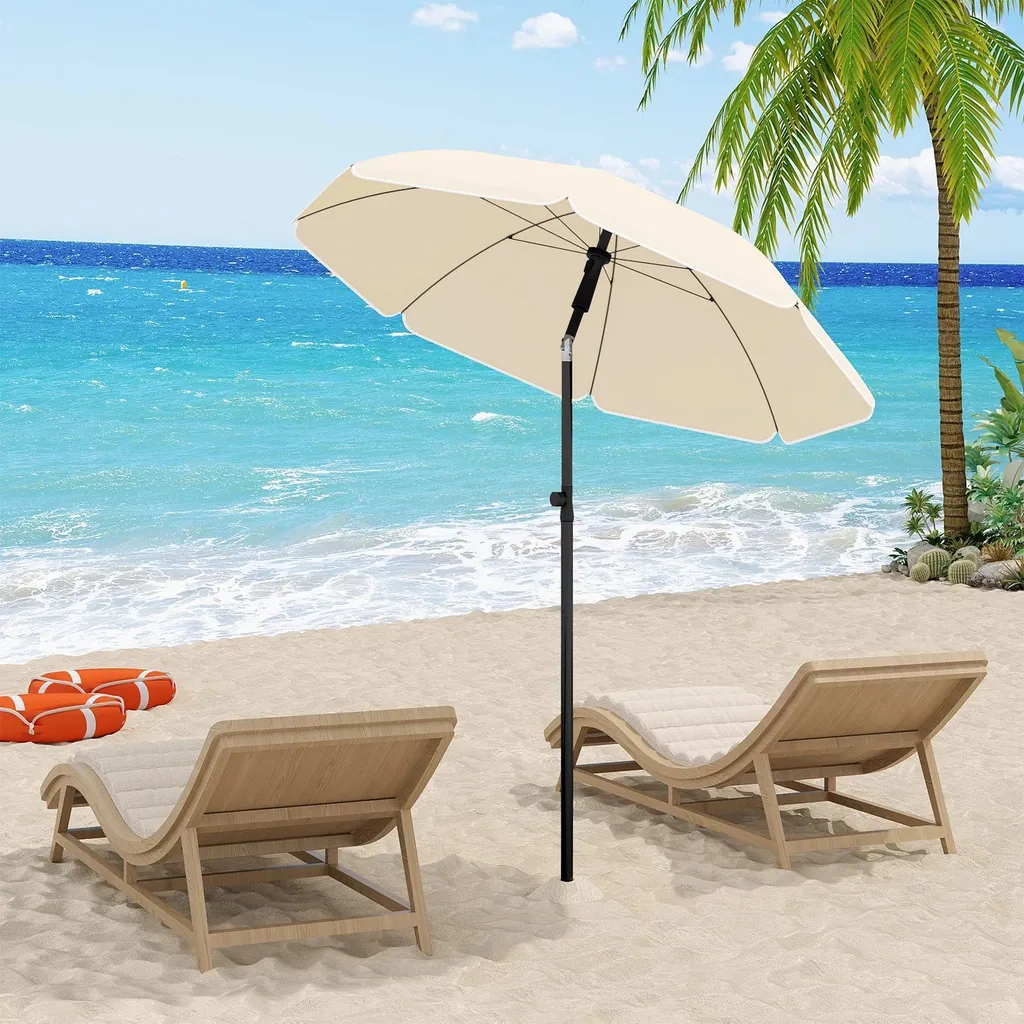 Parasol de balcon inclinable beige 195cm protection solaire ajustable