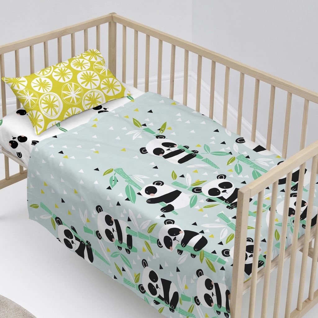 Panda garden blue Oberlaken set kinderbett 2 teiliges 100x130 cm (Kinderbett) 100% Baumwolle Hergestellt in Europa