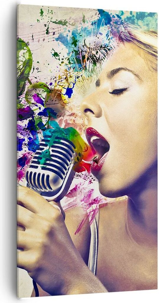 Bild auf Leinwand - Leinwandbild - Singen mikrofon energie - 65x120cm - Wand Bild - Wanddeko - Leinwanddruck - Bilder - Kunstdruck - Wanddekoration...