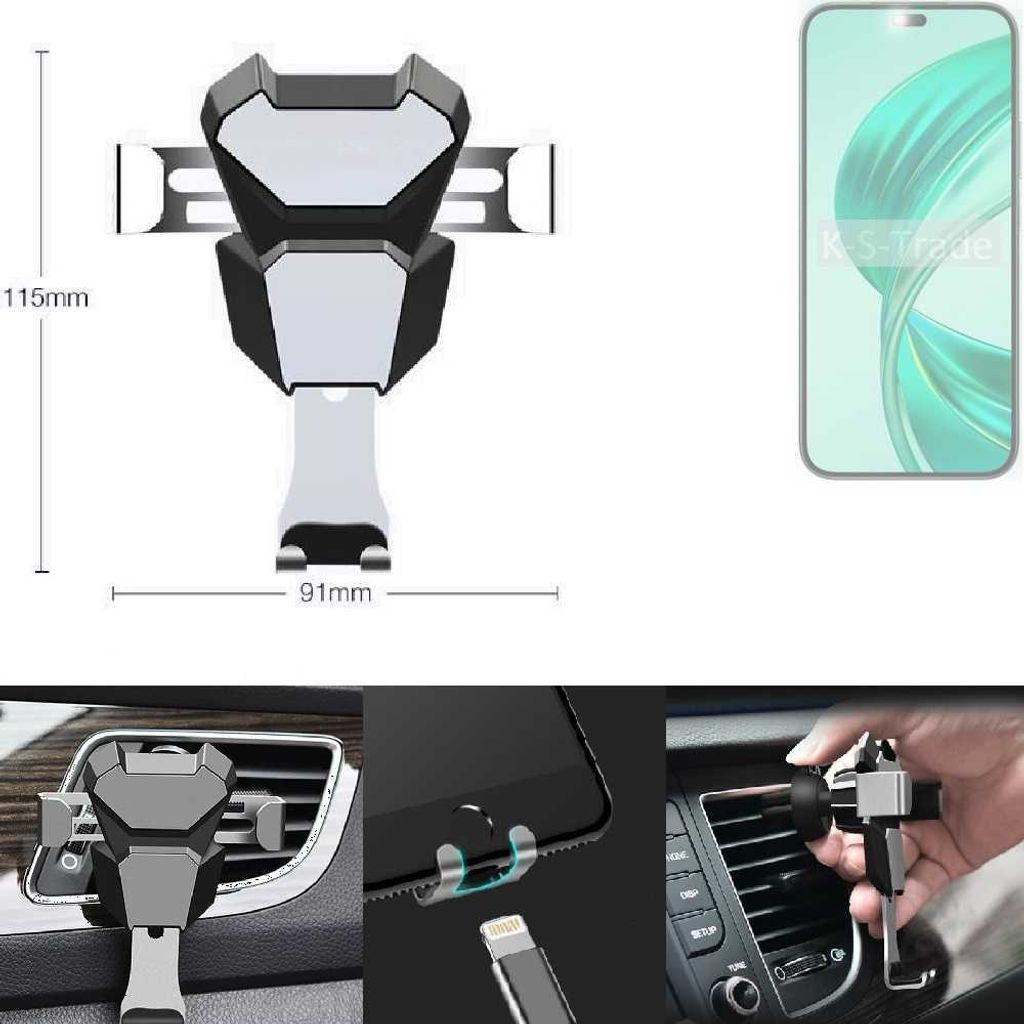 K-S-Trade Lüftungshalterung kompatibel mit Honor X8b kompakte Handy-Halterung Lüftungsschlitz Lüftungsgitter Autohalterung KFZ Auto-Halterung