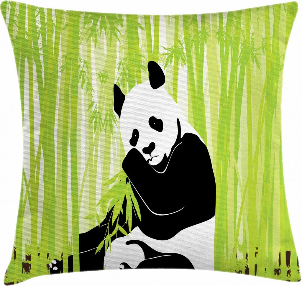 ABAKUHAUS Tier Kissenbezug, Panda im Bambuswald, Waschbar mit Reißverschluss Kissenhülle mit Farbfesten Klaren Farben Beidseitiger Druck, 40 x 40...