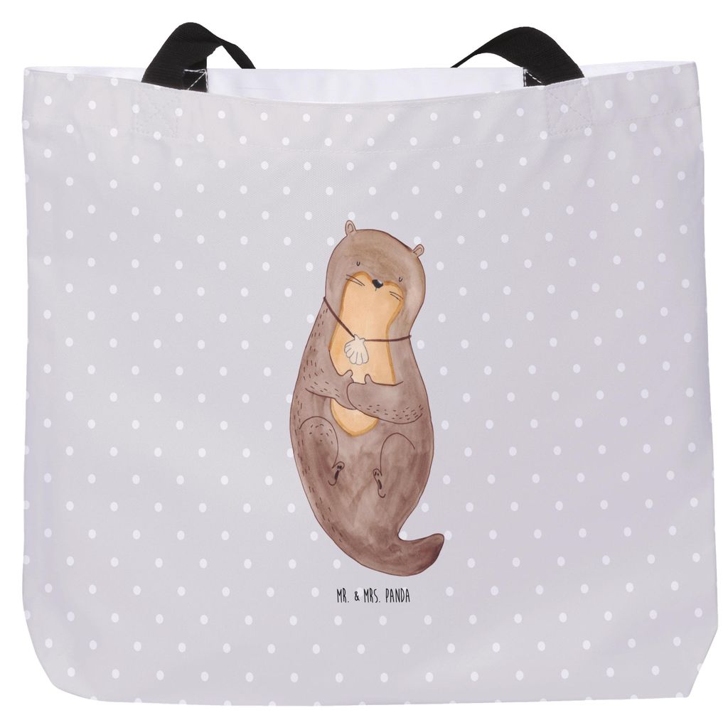 Mr. & Mrs. Panda Tote Bag Otter Muschel - Grau Pastell - Geschenk, Strandtasche, City-Shopper, Schultasche, Süß, Tasche, Beutel, Träumen, Motiva...