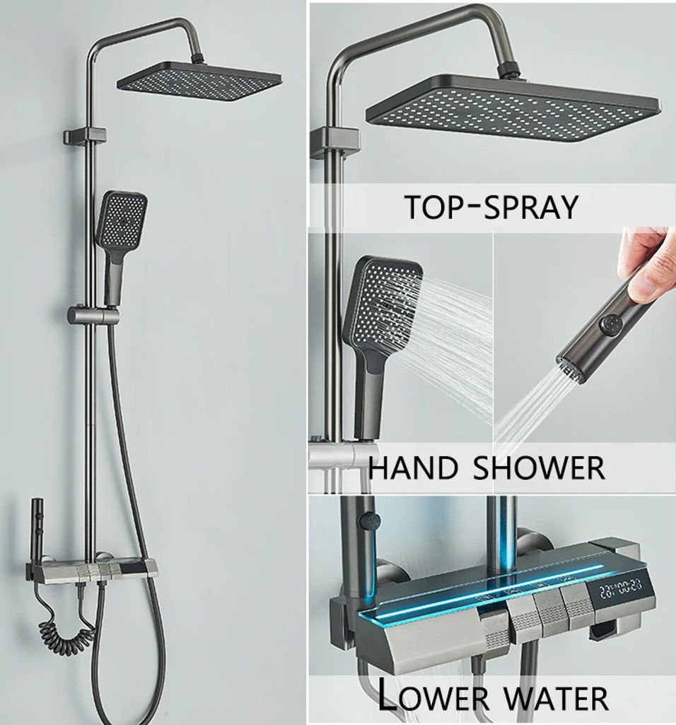 Digitale Duscharmatur, Kalt- und Warmwasserregelung, Edelstahl-Design, GRAU