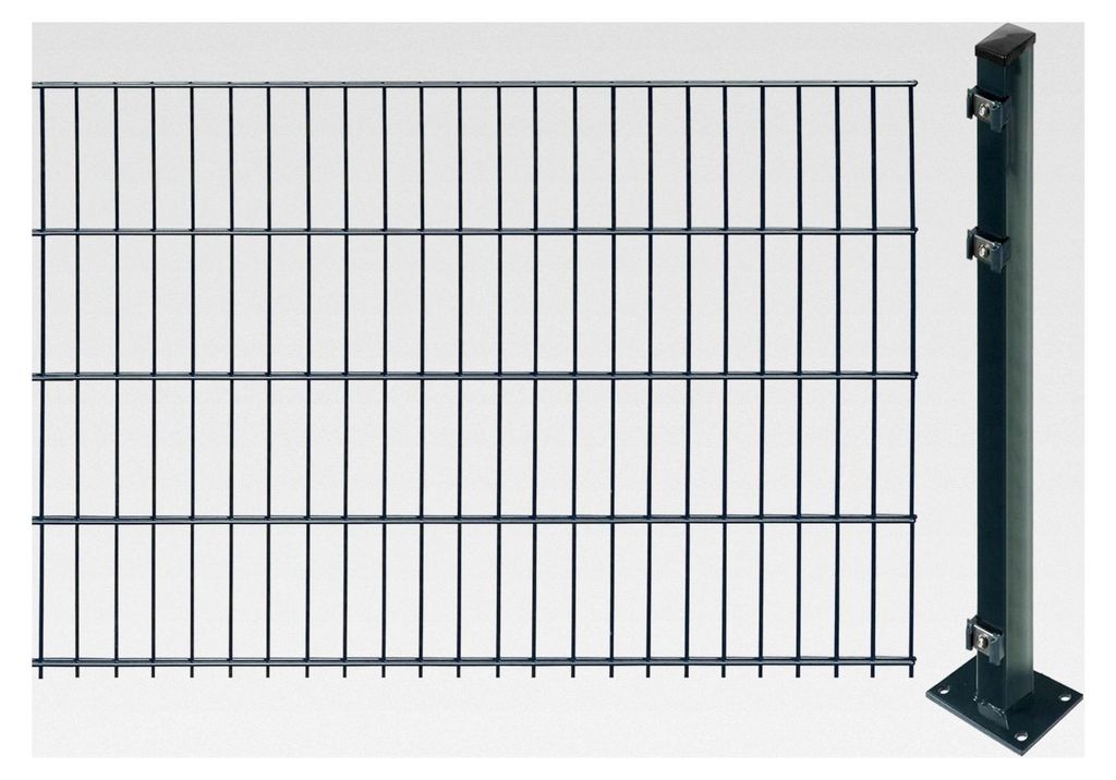 Doppelstabmattenzaun mit Pfosten zum Aufschrauben (Höhe: 83 cm, Länge: 10 m) | Doppelstabmatten in Anthrazit | UV- und witterungsbeständig
