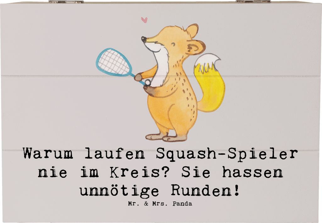Mr. & Mrs. Panda Holztruhe Squash Weisheit 22 x 15 cm - Grau Pastell - Geschenk, Teamsport, Fitness, Geschenkbox, Strategische Fähigkeiten, Schnel...