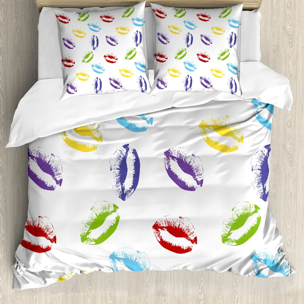 Housse de couette anti-acariens 200x200 multicolore motif Kiss Art