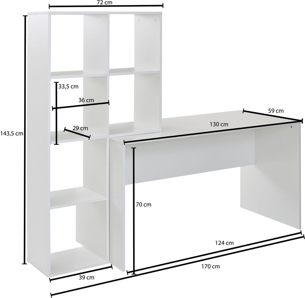 Schreibtisch FineBuy Bürotisch mit Regal 170 cm Weiß Produktbild 3