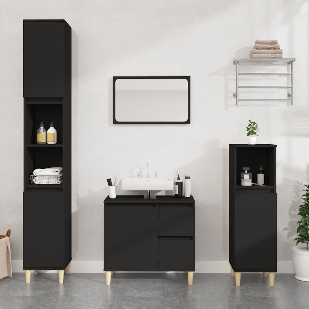 Armoire de salle de bain noire 65x33x60 cm bois composite Image du produit 