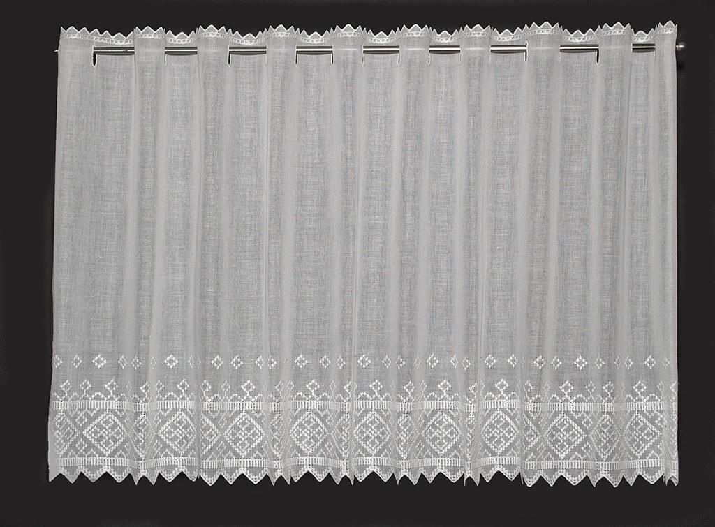 Gardinen Kranzusch Scheibengardine Batist Kreuzstich 47x231 cm H/B Weiß Bistrogardine Vorhang Küche 1er Pack