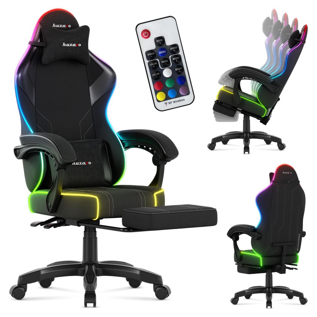 Huzaro Force 3.7 RGB Black Gaming-Stuhl mit ergonomischem Produktbild 