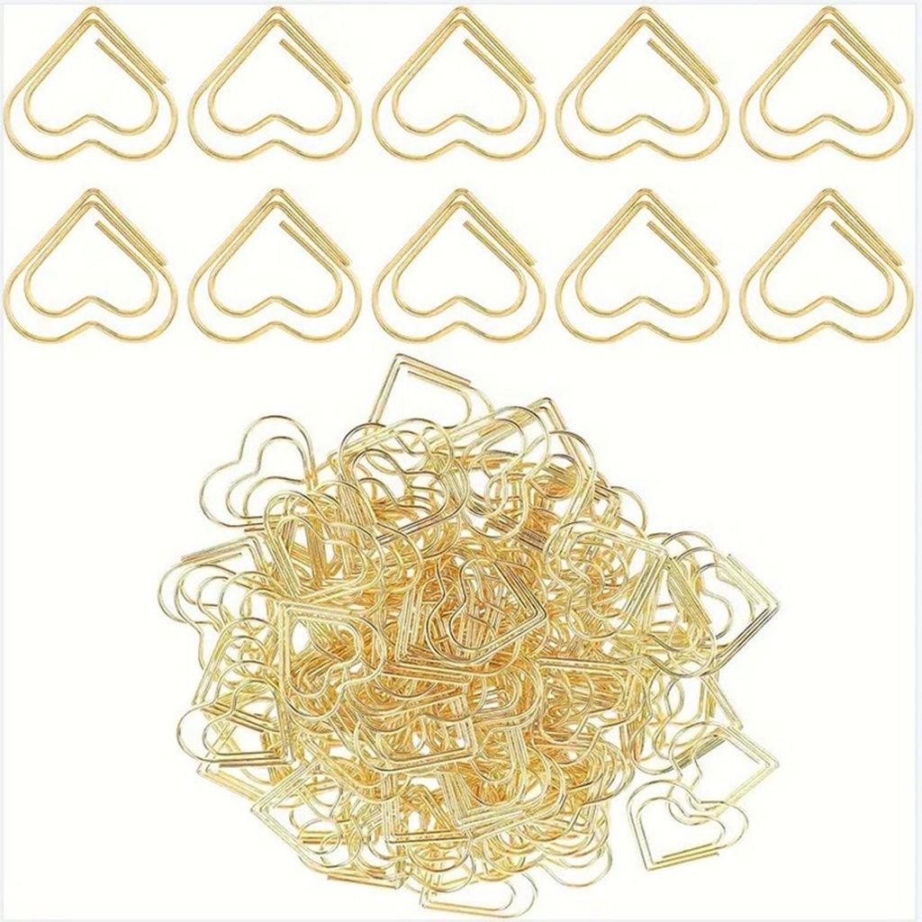 50 Stück Herz Büroklammern, Goldene Herzförmige Büroklammern (2 cm x 2,5 cm), Groß und Dekorativ, Ideal für Büro, Schule, Einladungen und Po...