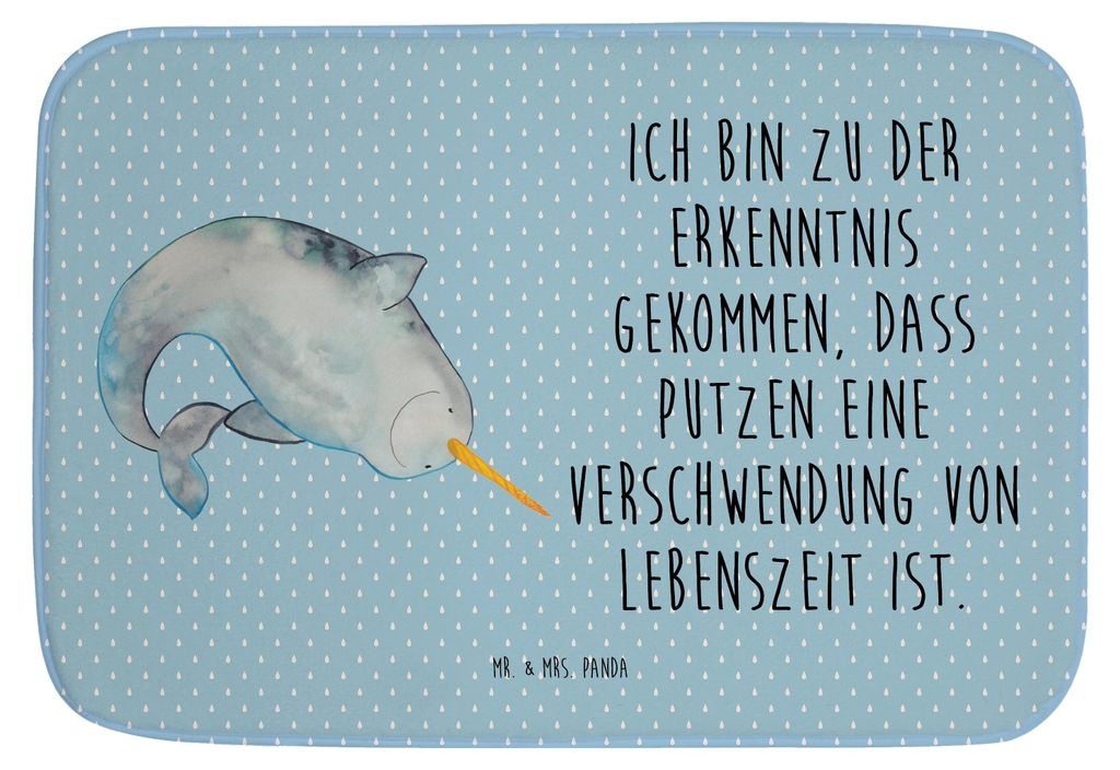Mr. & Mrs. Panda Badezimmerteppich Narwal - Blau Pastell - Geschenk, Duschvorleger, Badteppich, Aufräumen, Kinderzimmer, badezimmermatte, Wal, Mee...