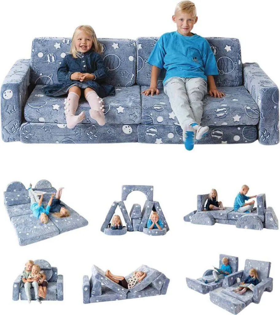 Canapé lumineux enfant 10 pièces modulable pour jouer et dormir - Espace