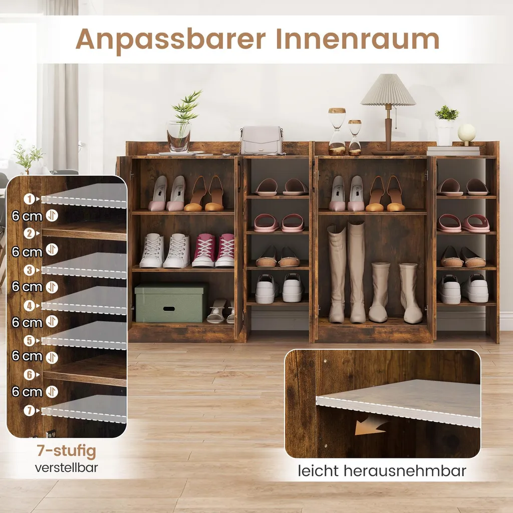 Commode à Chaussures Design Marron avec Portes et Étagères de Rangement
