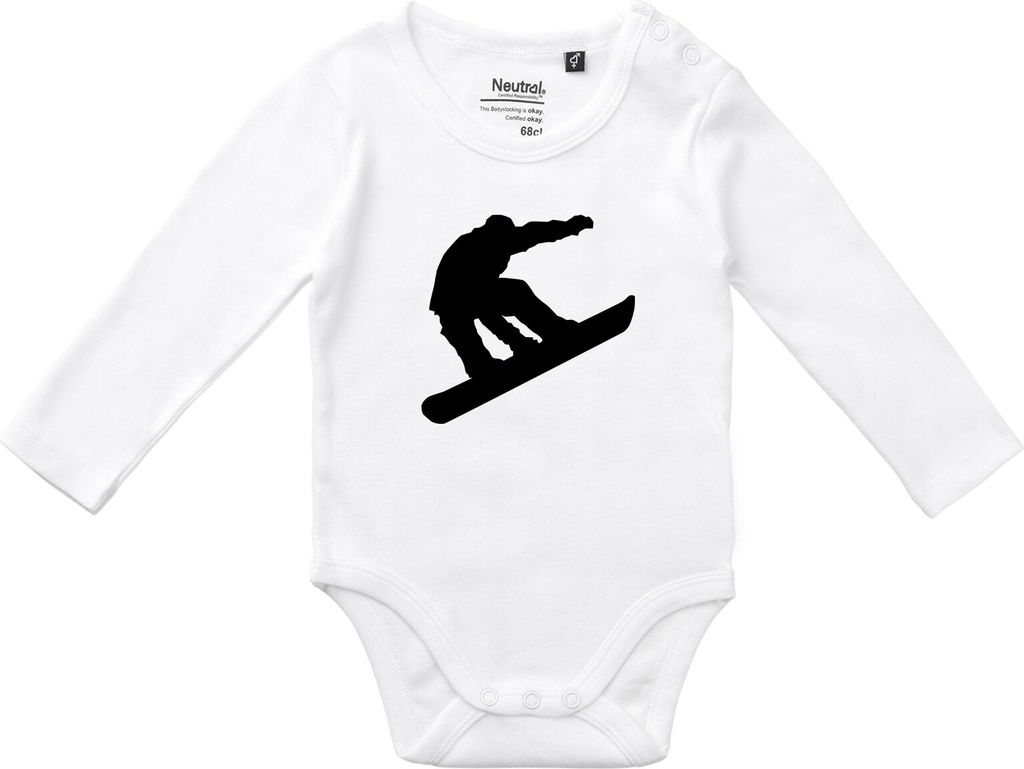 Huuraa Baby Body Snowboarden Silhouette 80 White Baumwolle Fairtrade Langarmbody Geschenkidee