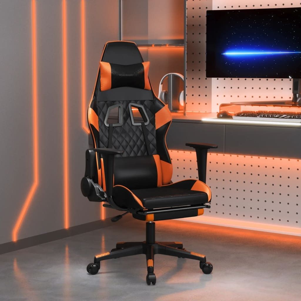 "im Angebot" Gaming-Stuhl mit Fußstütze Schwarz und Orange Kunstleder - Bürostühle CC7143