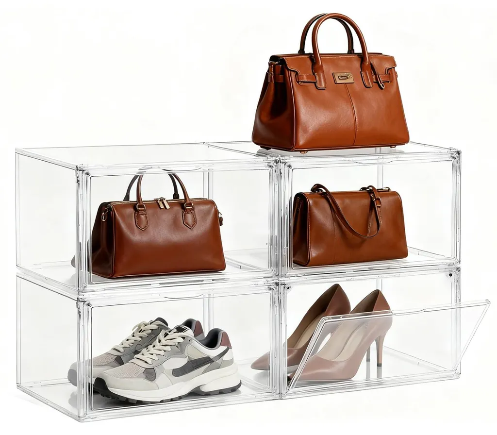 Vitrine de présentation empilable en acrylique pour sac à main luxe
