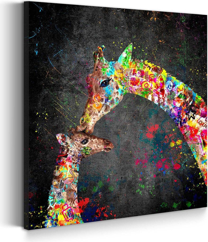 Leinwandbild Wandbild Street Art Giraffen Kunstdruck XXL Wanddeko: 80x80x2cm