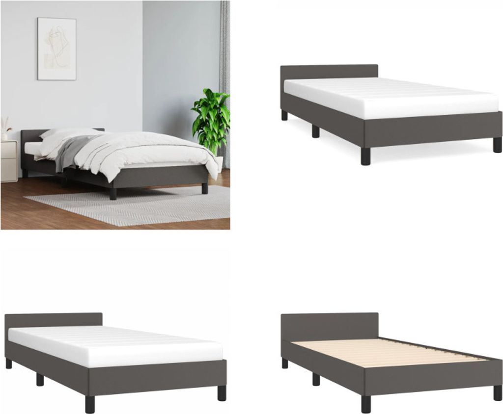 vidaXL Bettgestell mit Kopfteil Grau 80x200 cm Kunstleder - Bettgestell Mit Kopfteil - Bettgestelle Mit Kopfteil - Bett - Betten
