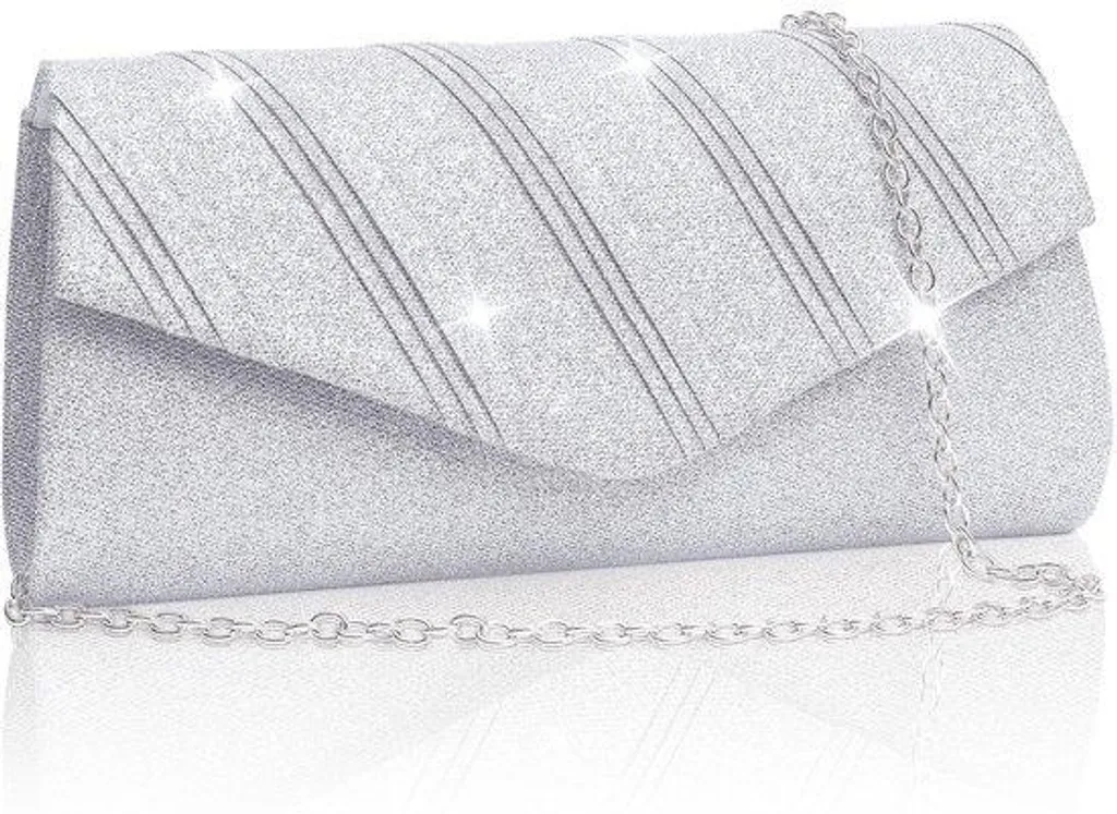 Pochette élégante argentée et chaîne métal - Format idéal fête 22 cm