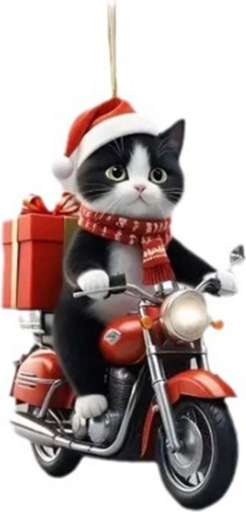 Motorrad Katze Acryl Hängende Dekoration Home Indoor Weihnachtsbaum Auto Rückspiegel 2D Flache Reiten Kätzchen Hängende Ornament Cartoon Tier A...