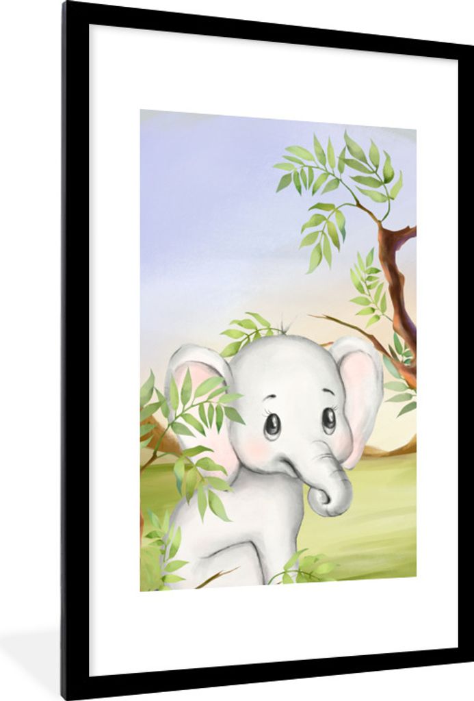 MuchoWow Gerahmtes Poster Dschungel - Elefant - Tiere 60x90 cm - Poster mit Schwarzem Bilderrahmen Wandposter Rahmen Foto Bilder - Dekoration - W...