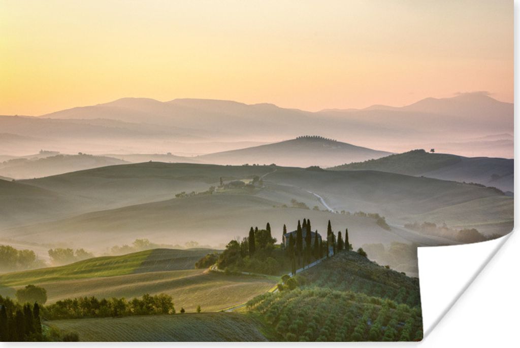 MuchoWow Poster Landschaft - Nebel - Toskana 90x60 cm - Schlafzimmer