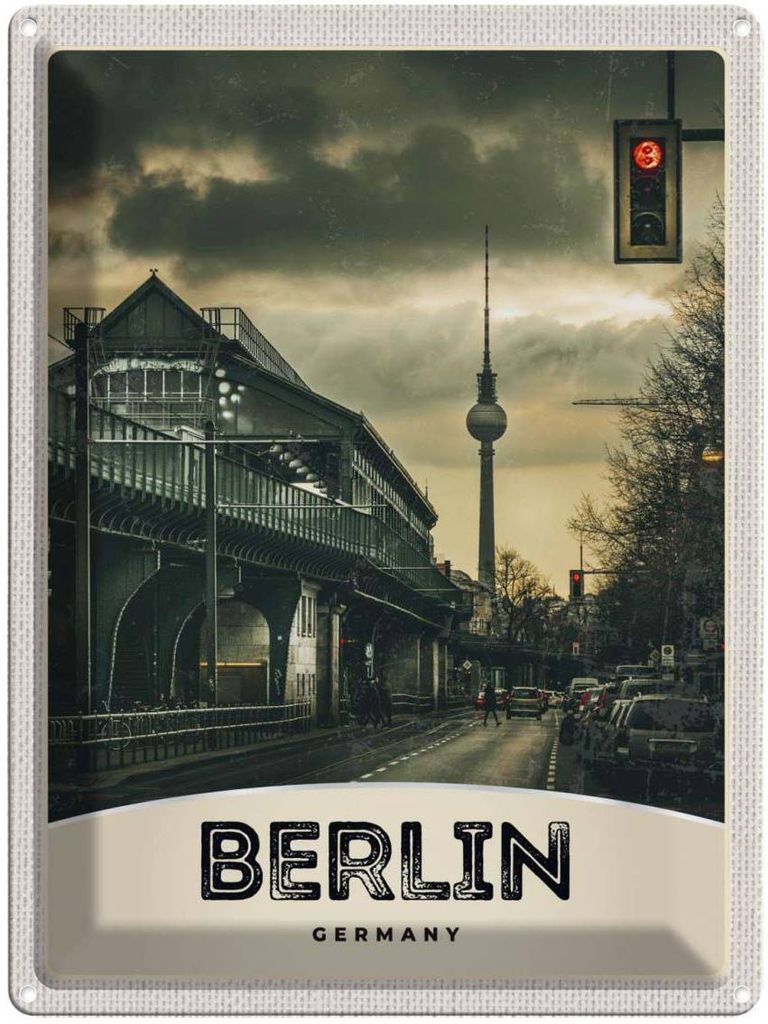 vianmo Blechschild 40x30 cm Berlin Deutschland Fernsehrturm 90er Bildmotiv Reisemotiv Abenteuer Reisen Urlaub