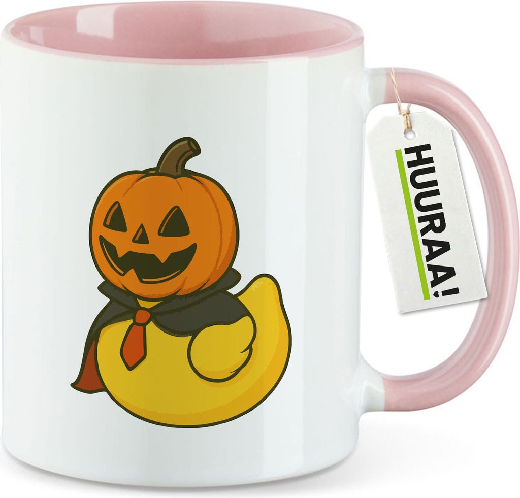 Huuraa Kaffeetasse Quietscheente Halloween Comic Gummiente 330ml Rosa Keramik Kaffeebecher Geschenkidee